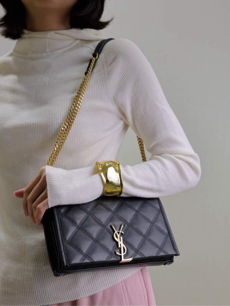 YSL Saint Laurent Becky Chain Wallet In Diamond-quilted Lambskin 585031 Black