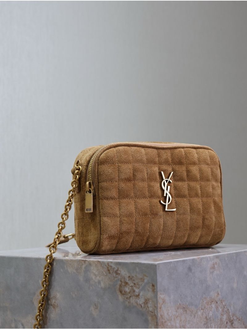 YSL Saint Laurent Cassandre matelassé carré camera bag in brown suede calf leather 764809