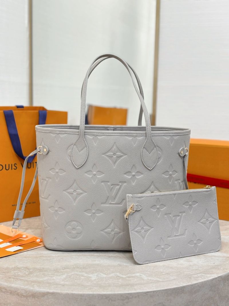 Louis Vuitton LV Neverfull MM Embossed Monogram Empreinte Leather M45686 Brume Gray