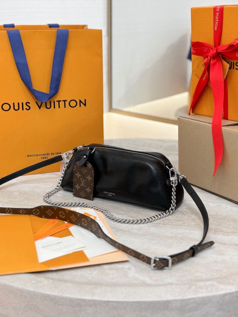 Louis Vuitton LV Pochette Vibe Black Lambskin Bag with Monogram Tag and Chain Strap M14544