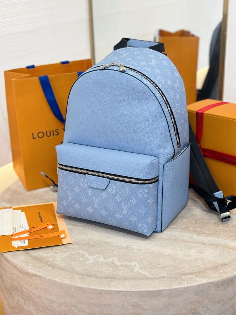 Louis Vuitton LV Discovery Backpack PM M14072 Taiga leather and monogram Sky Blue Limited Edition