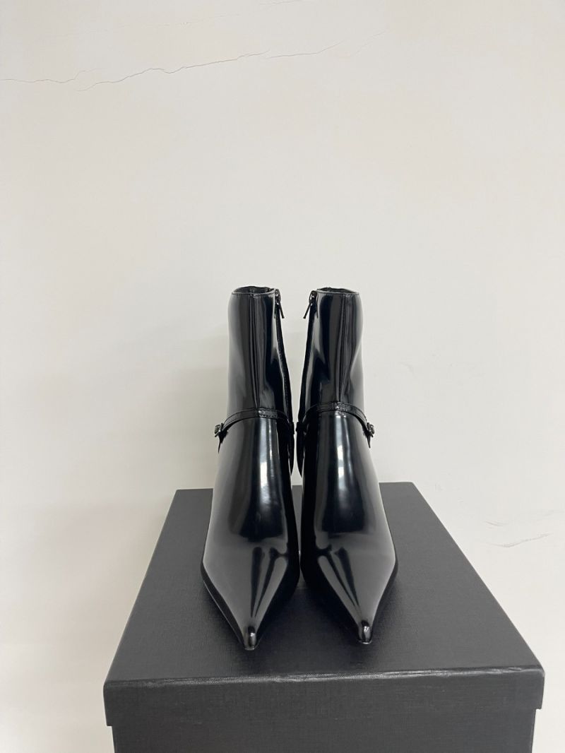 YSL Saint Laurent Vendome Booties In Glazed Leather 7cm Heel 762996