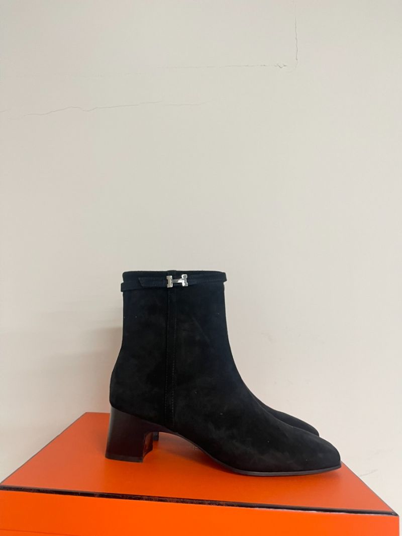 Hermes Hommage 50 Ankle Boot Suede goatskin with miniature Paris buckle H232082Z Black