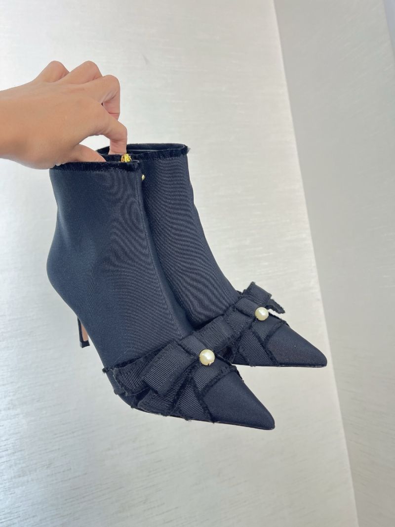 Dior Adiorable Heeled Ankle Boot Black Fringed Grosgrain KDT084