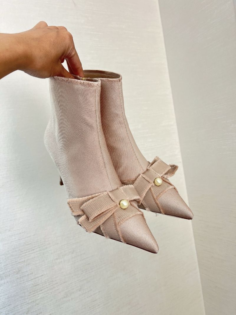 Dior Adiorable Heeled Ankle Boot Rose Beige Fringed Grosgrain KDT084