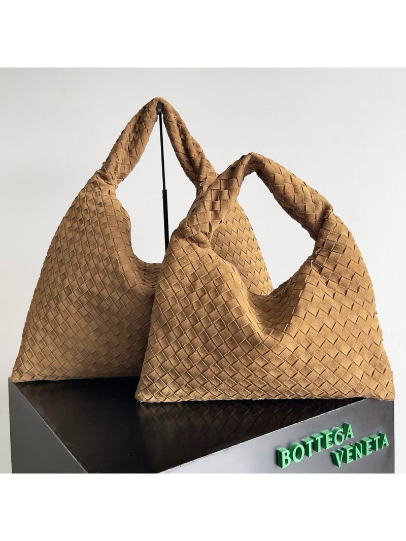 Bottega Veneta BV Small Hop Smooth Suede Intrecciato Leather 763966 Caramel