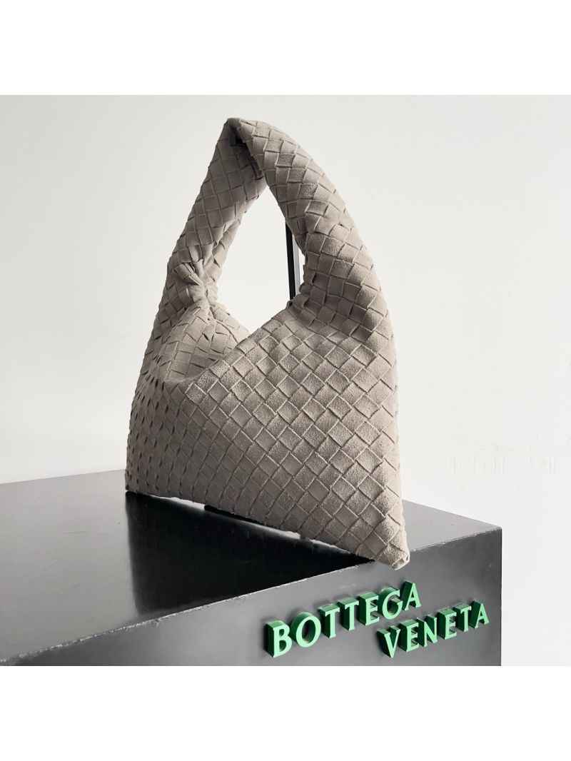 Bottega Veneta BV Small Hop Smooth Suede Intrecciato Leather 763966 Sterling Grey