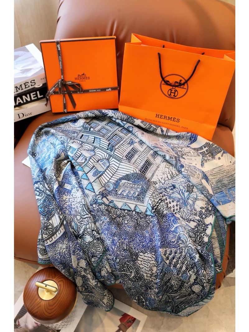 Hermes Les Folies Du Faubourg Scarf 140 H004147L Bleu