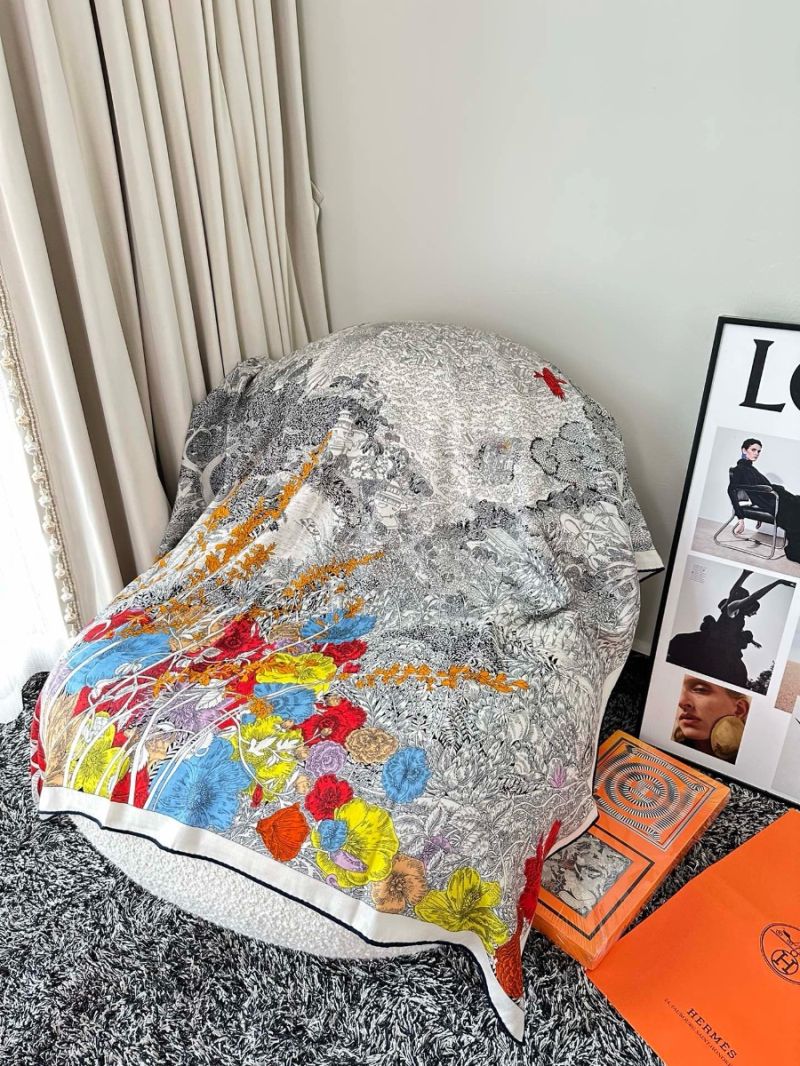 Hermes Retour A La Nature Shawl 140 Cashmere Silk H243854S 01