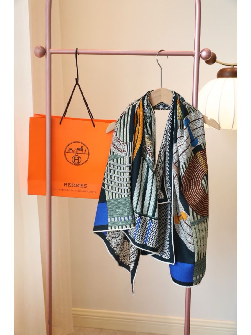 Hermes Dressage Tressage Shawl 140 Cashmere Silk H243974S
