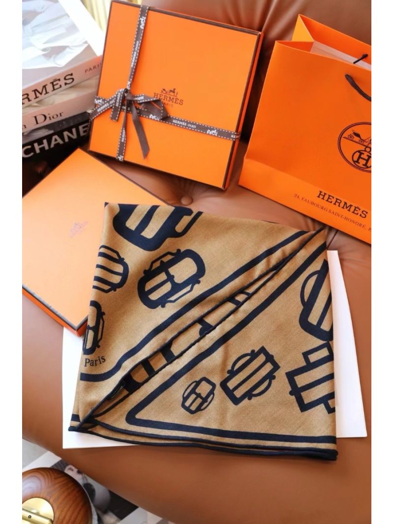 Hermes Bouclerie Moderne En Casaques Giant Triangle Cashmere Silk H364113S Camel
