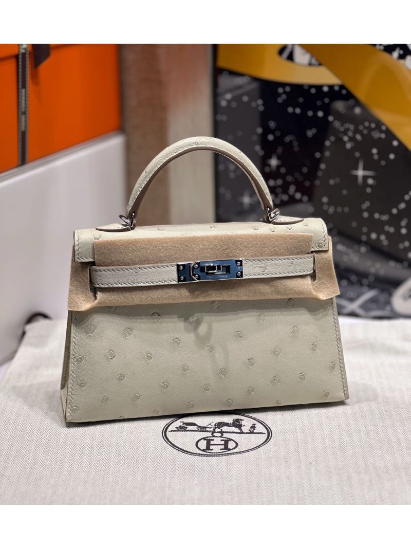 Hermès Mini Kelly Sellier II 20 in Ostrich Leather Beton