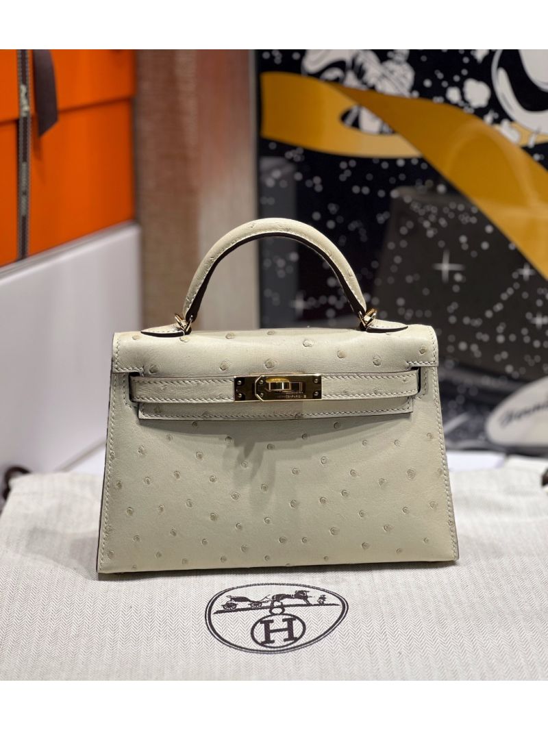 Hermès Mini Kelly Sellier II 20 in Ostrich Leather Nata