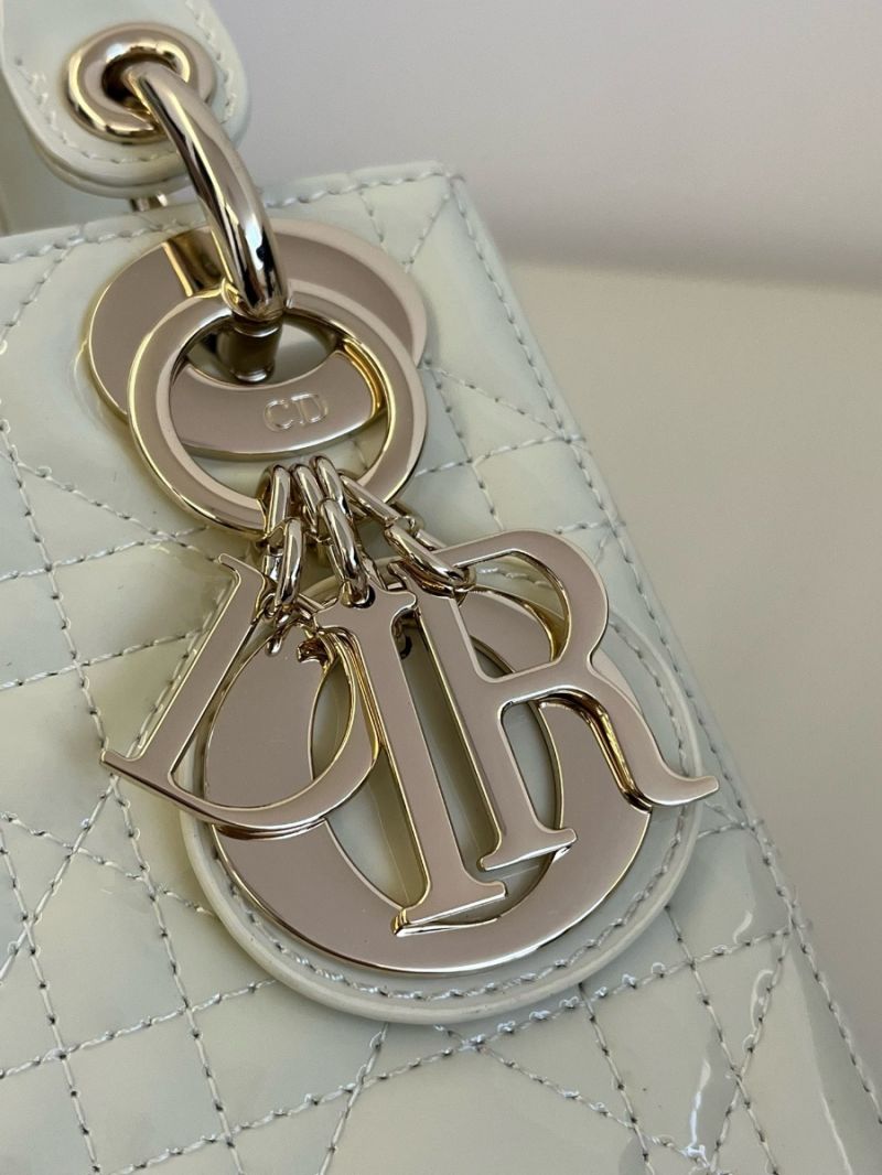 Dior Quilted Latte Patent Leather Mini Lady Dior Bag