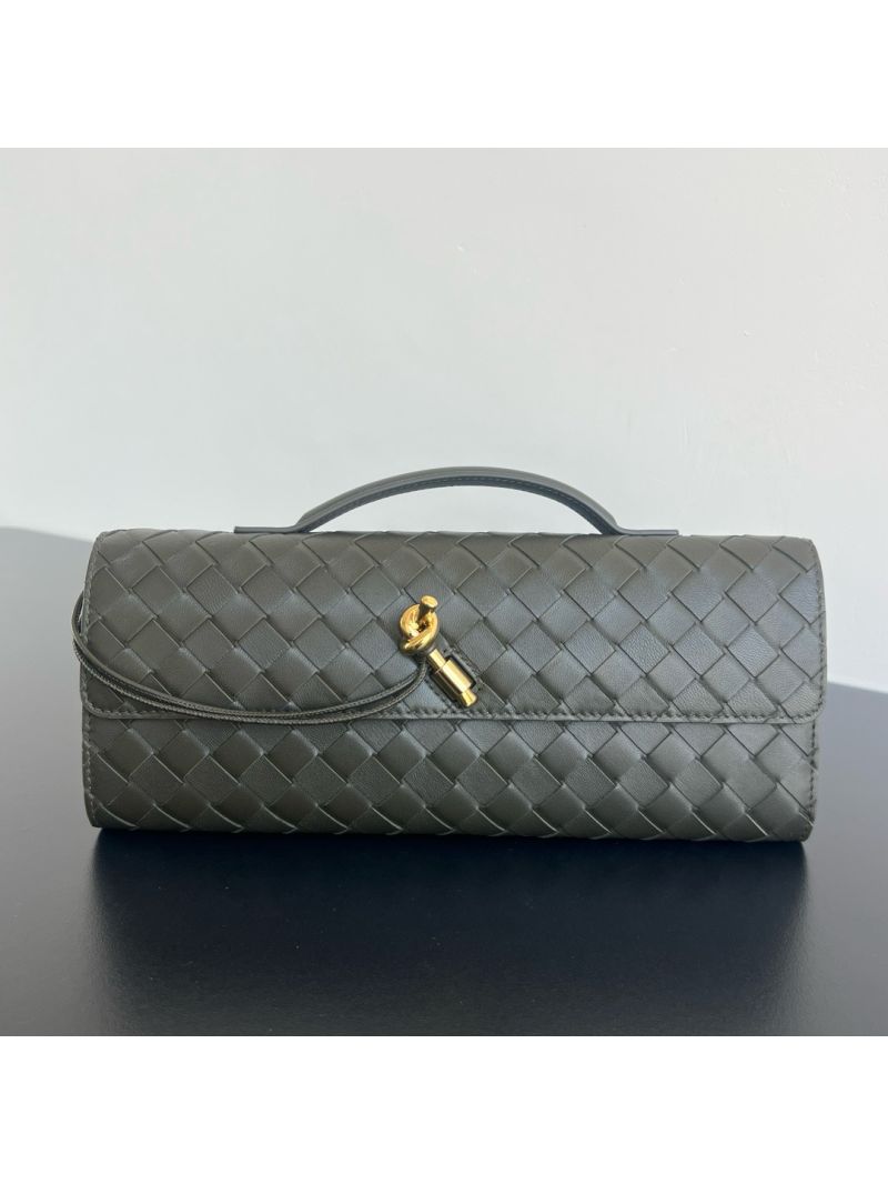 Bottega Veneta BV Long Clutch Andiamo With Handle Intrecciato Lambskin Leather 741511 Dark Kaki