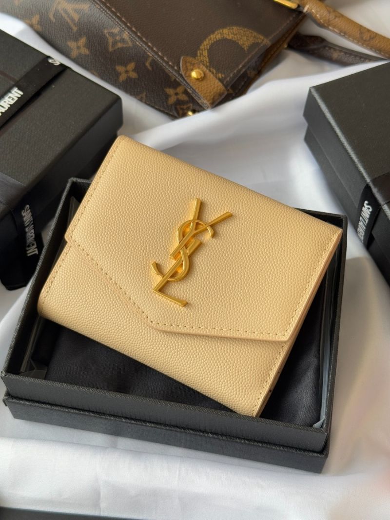 Saint Laurent YSL Uptown Compact Wallet In Grain De Poudre Leather 5822961 Beige