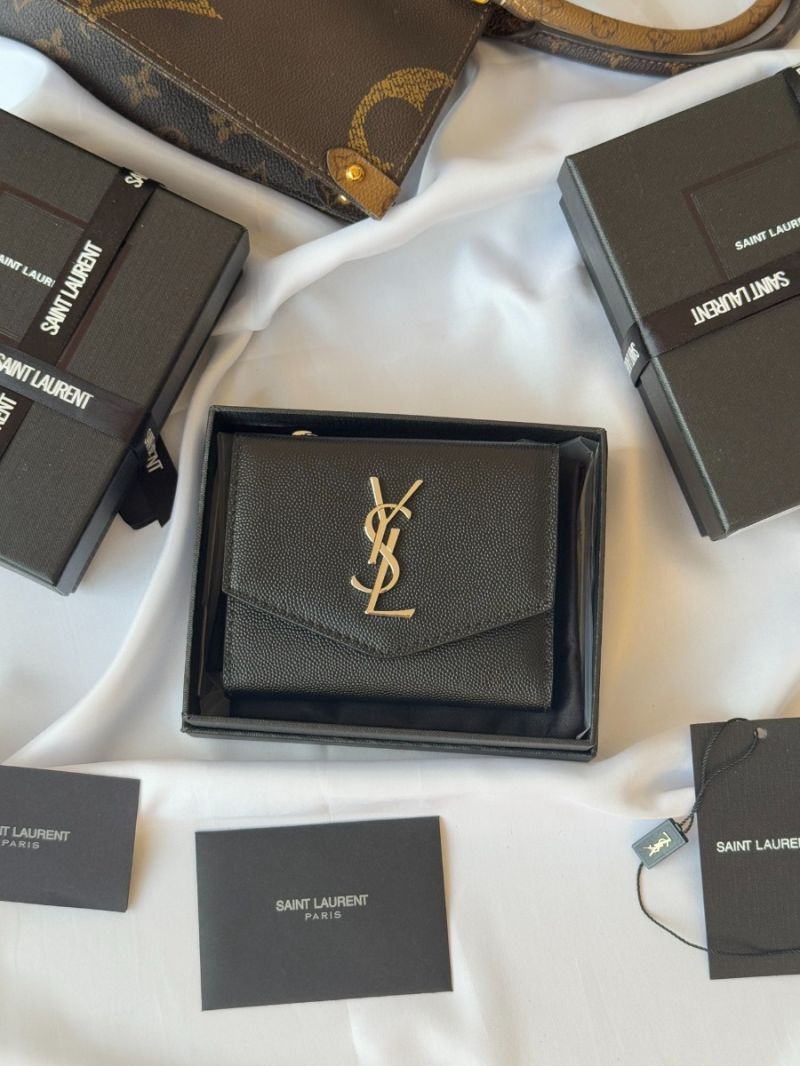 Saint Laurent YSL Uptown Compact Wallet In Grain De Poudre Leather 5822961 Black