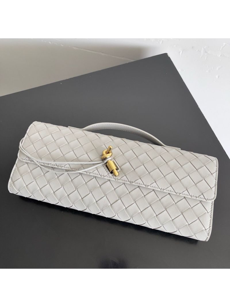 Bottega Veneta BV Long Clutch Andiamo With Handle Intrecciato Lambskin Leather 741511 Grey