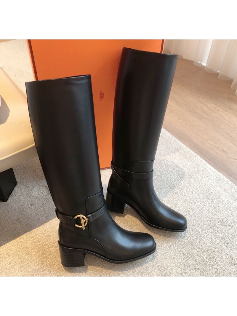 Hermes Justine 50 Boot With Glenan Buckle H242003Z Calfskin Black