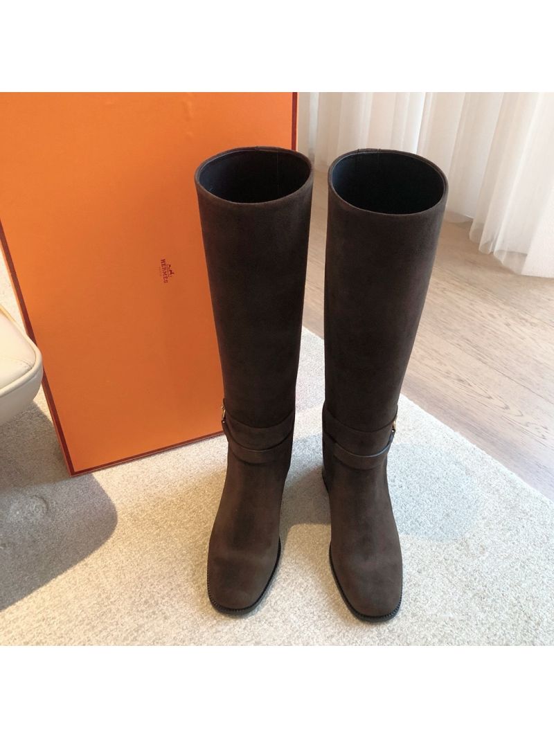 Hermes Justine 50 Boot With Glenan Buckle H242005Z Suede Calfskin Ecorce