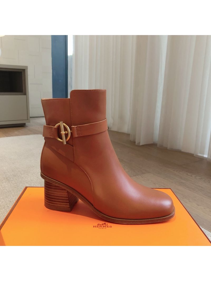 Hermes Jill 60 Ankle Boot With Glenan Buckle H242006Z Calfskin Brown