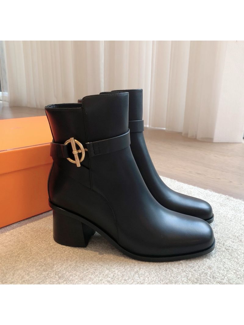 Hermes Jill 60 Ankle Boot With Glenan Buckle H242006Z Calfskin Black