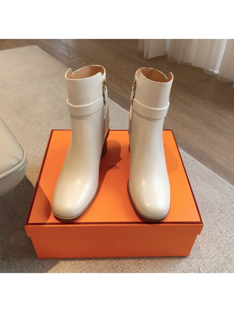 Hermes Jill 60 Ankle Boot With Glenan Buckle H242006Z Calfskin White