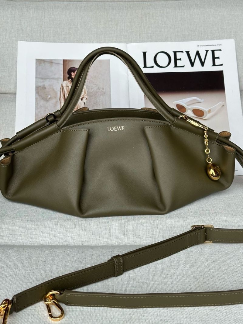 Loewe Paseo Bag in Shiny Nappa Calfskin A709P48 Dark Khaki Green