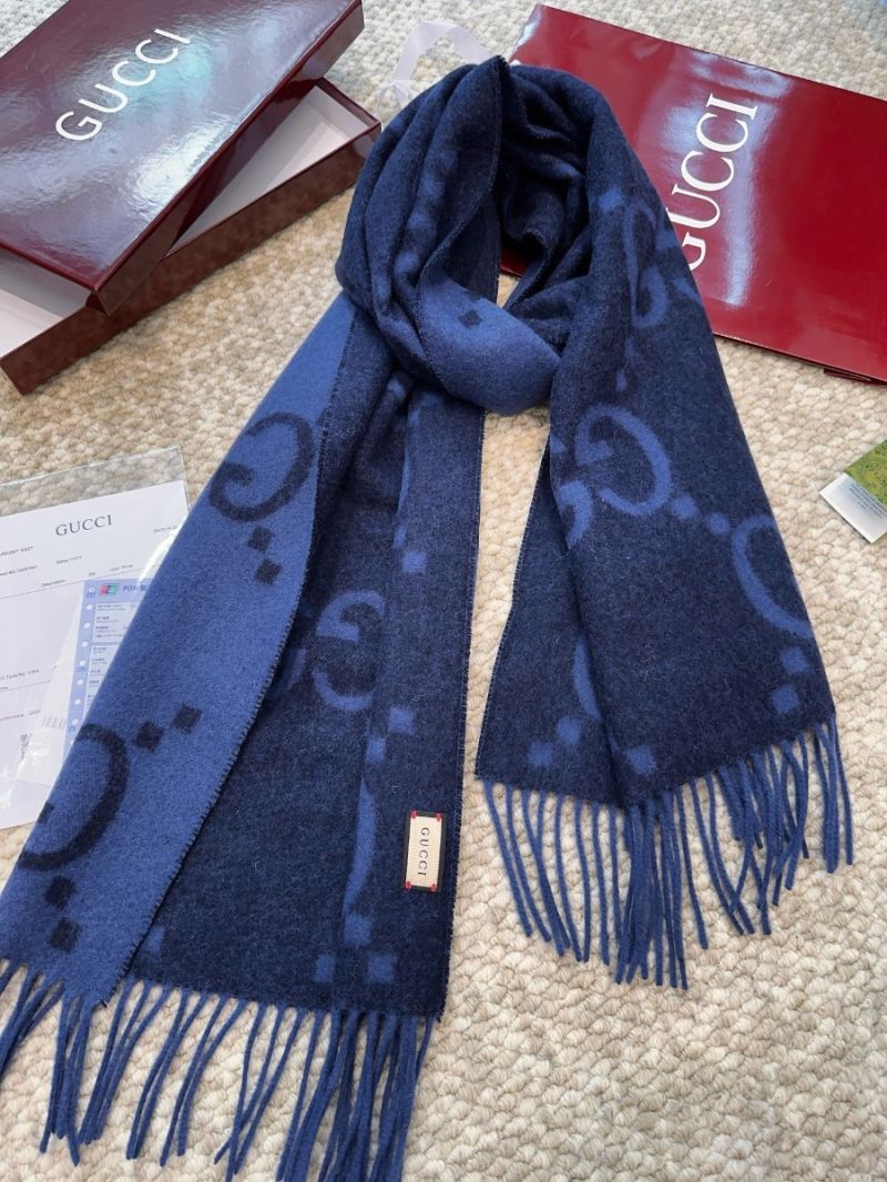 Gucci GG Cashmere Jacquard Scarf 674275 Blue