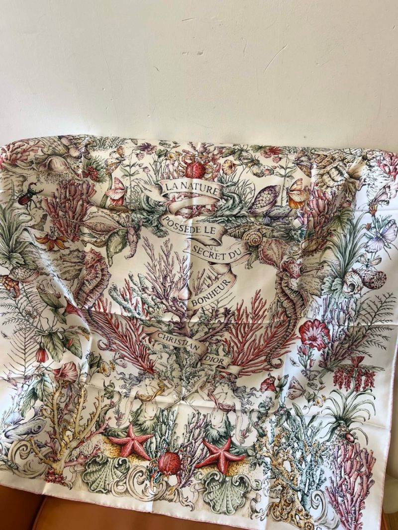 Dior Cabinet de la Mer 90 Square Scarf Multicolor Silk Twill 51CAM090 Orange