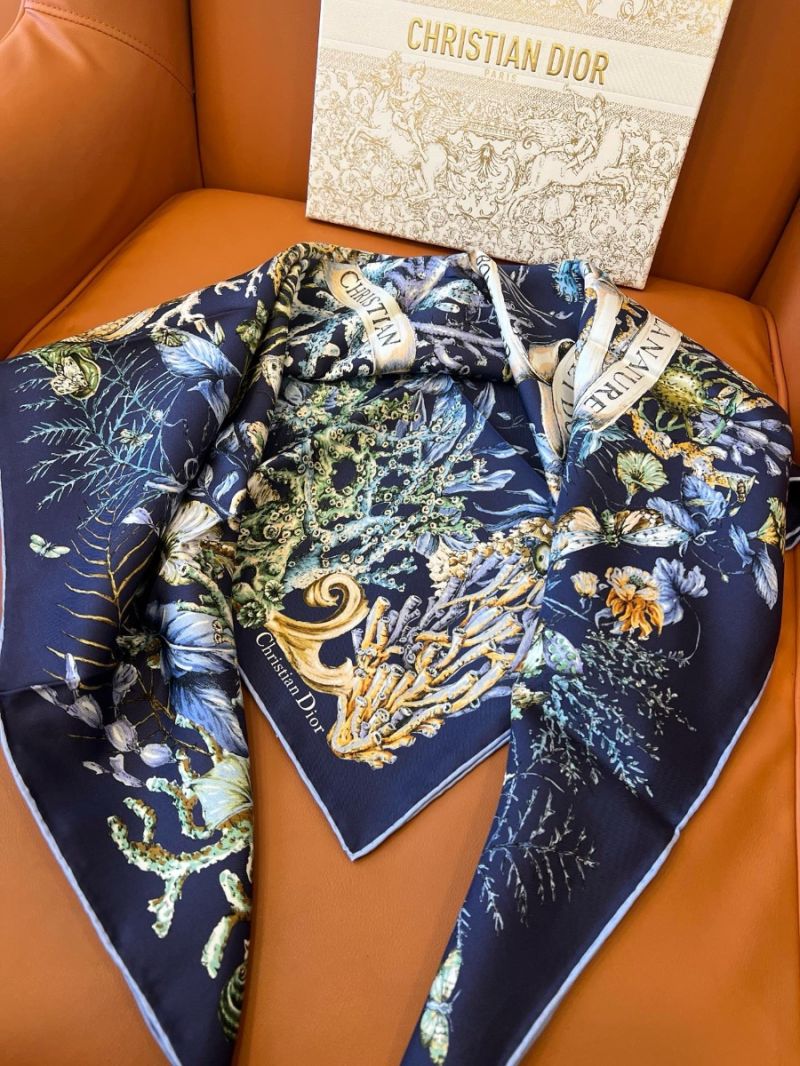 Dior Cabinet de la Mer 90 Square Scarf Multicolor Silk Twill 51CAM090 Blue