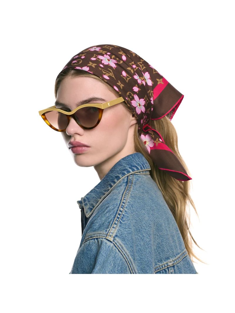 Louis Vuitton 18mm Silk Scarf in Monogram Cherry Blossom, Luxe Tan with Pink Accents