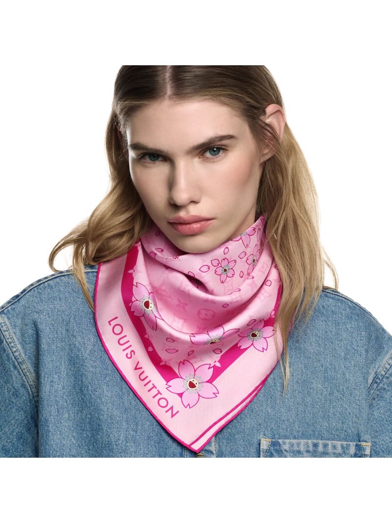 Louis Vuitton 18mm Silk Cherry Blossom Scarf - Delicate Pink Elegance