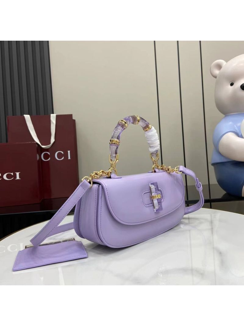 Gucci Resin Enamel Bamboo Diva Medium Bag Shiny Leather 827750 Lilac
