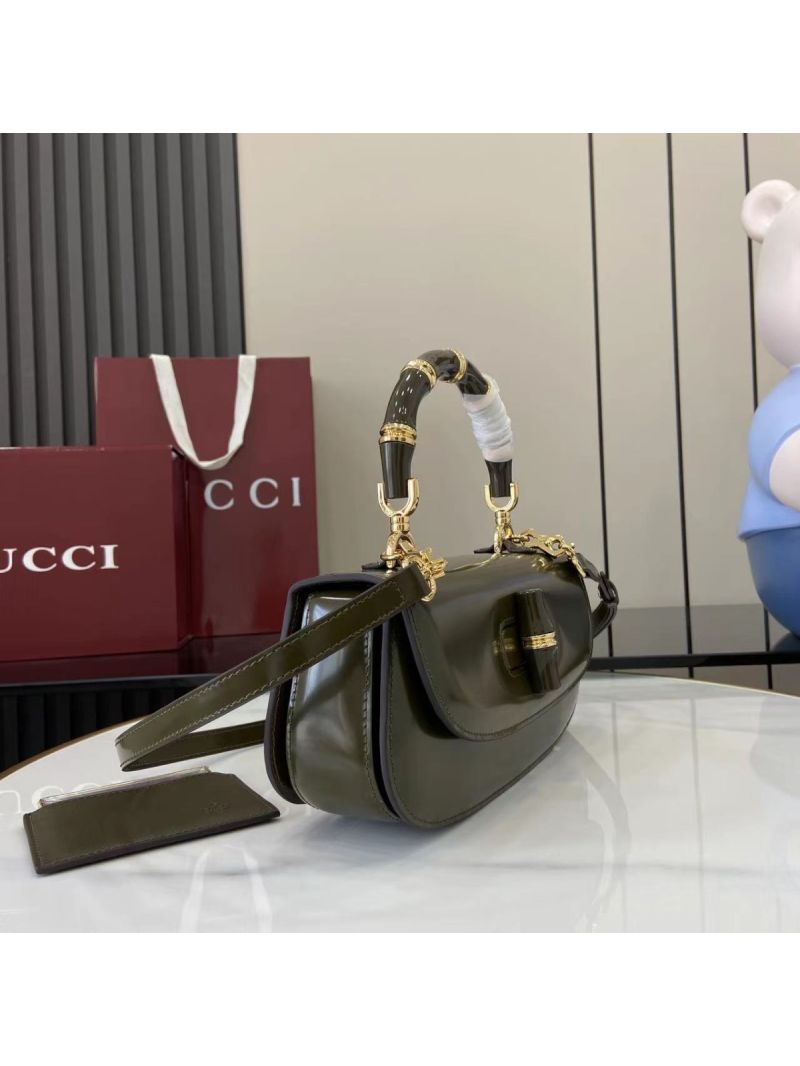 Gucci Resin Enamel Bamboo Diva Medium Bag Shiny Leather 827750 Forest green