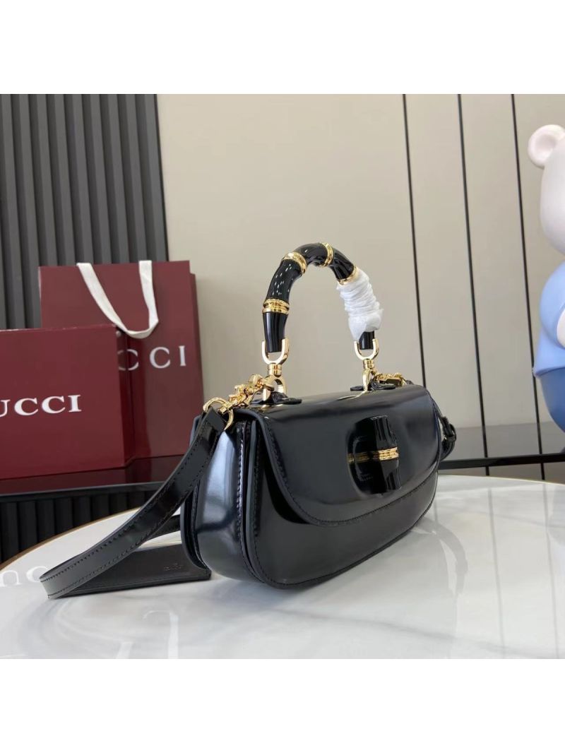 Gucci Resin Enamel Bamboo Diva Medium Bag Shiny Leather 827750 Black