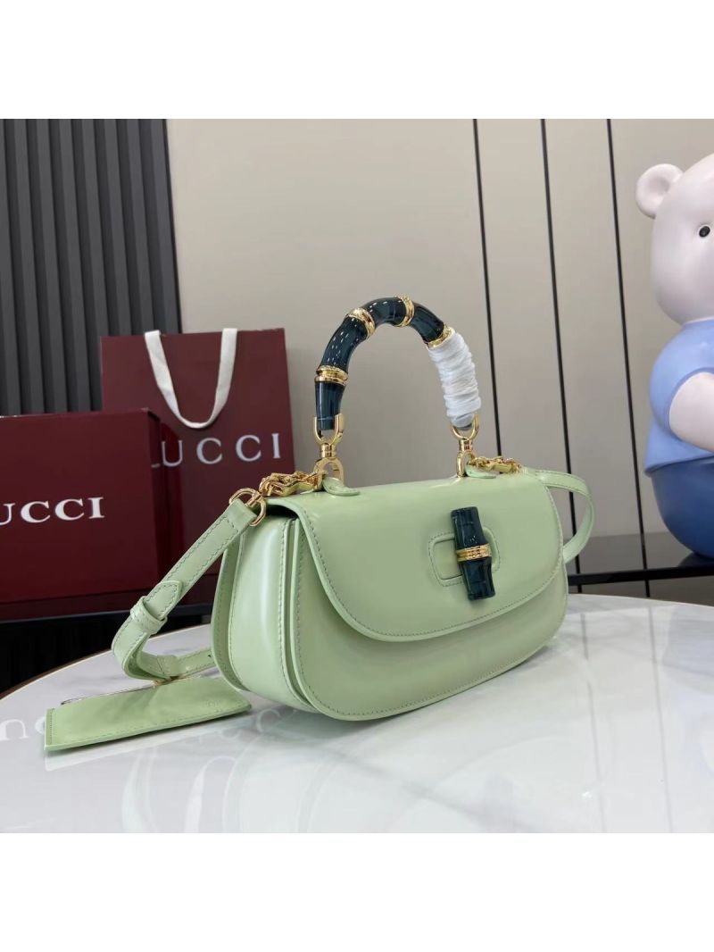 Gucci Resin Enamel Bamboo Diva Medium Bag Shiny Leather 827750 Pastel Green