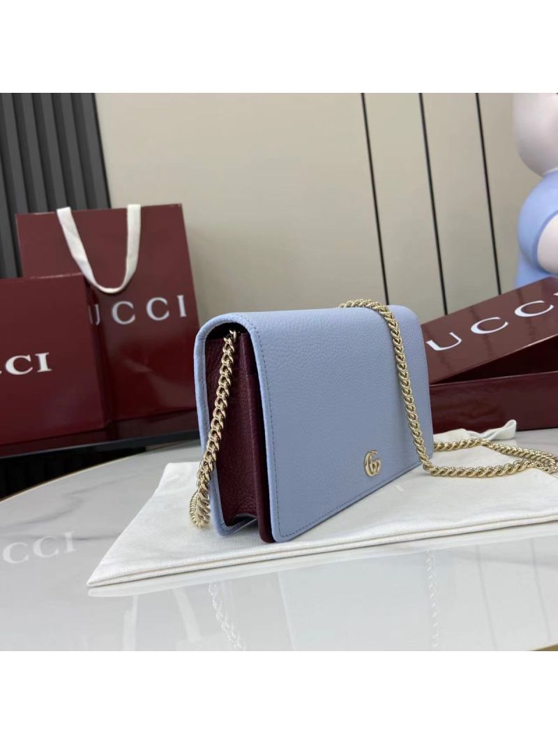 Gucci GG Marmont Wallet on Chain Bi-color 497985 Light Blue Leather