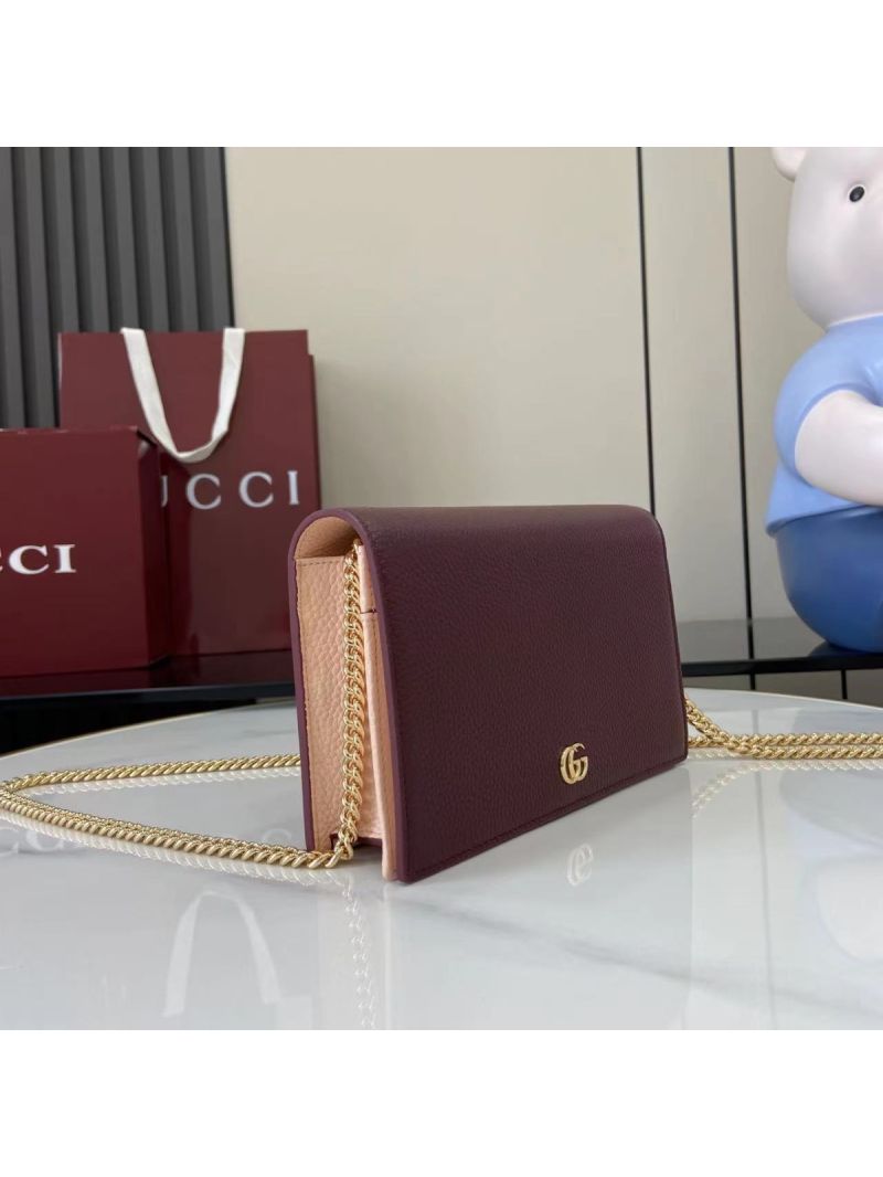 Gucci GG Marmont Wallet on Chain Bi-color 497985 Rosso Ancora Red and Pink Leather