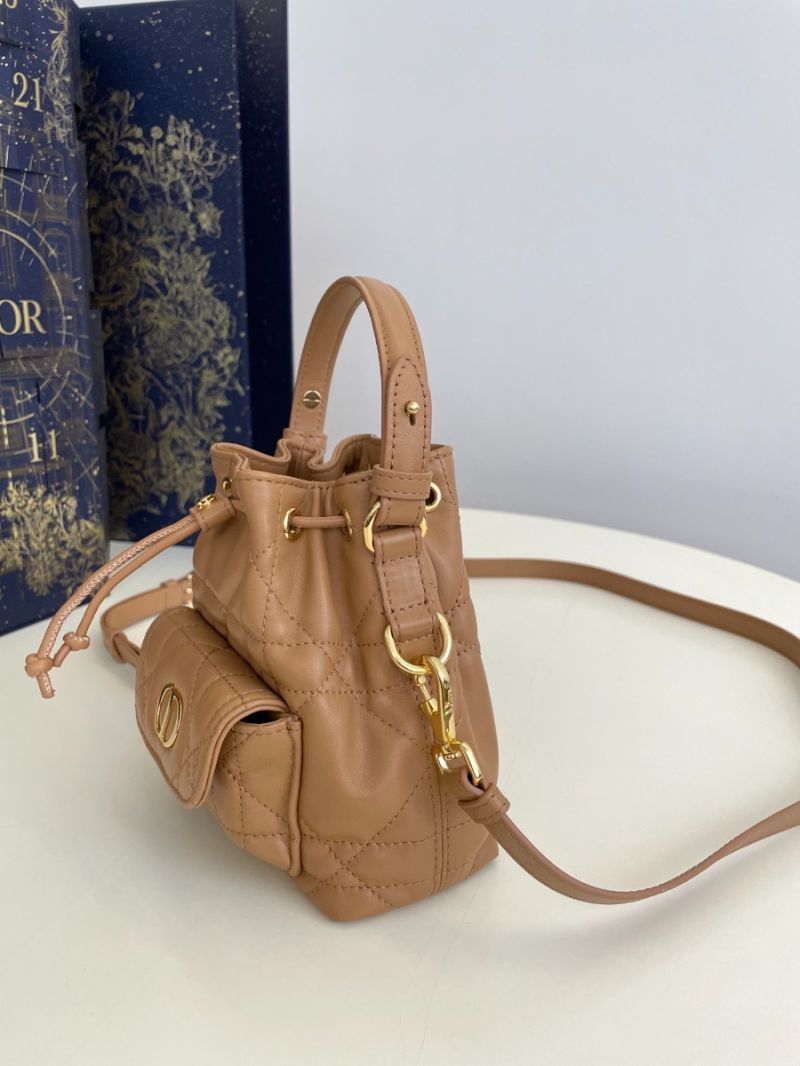 Dior Caro Nano Bucket Bag Light Gold-Tone Macrocannage Lambskin S5250U