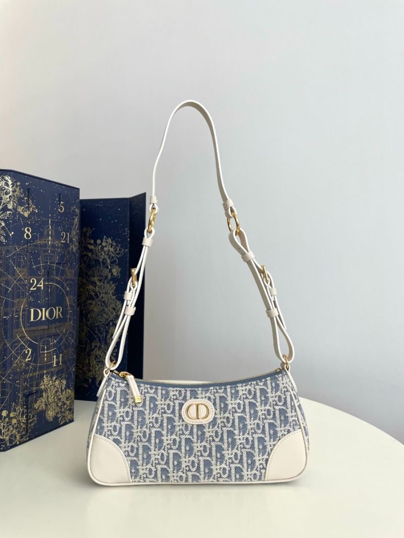 Dior 30 Montaigne Wanderlust Mini Bag Blue Dior Oblique Chambray with Raffia Effect and Light Biscuit Smooth Calfskin S2398U
