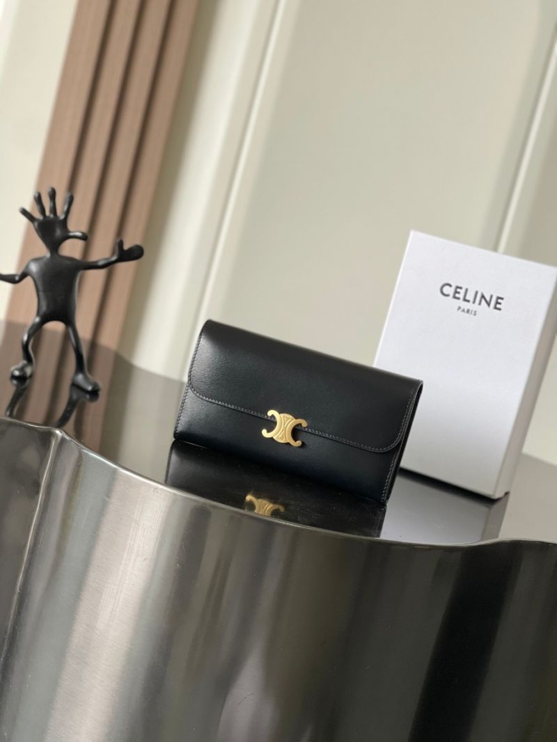Celine Large Wallet Triomphe In Shiny Calfskin 10E313 Black