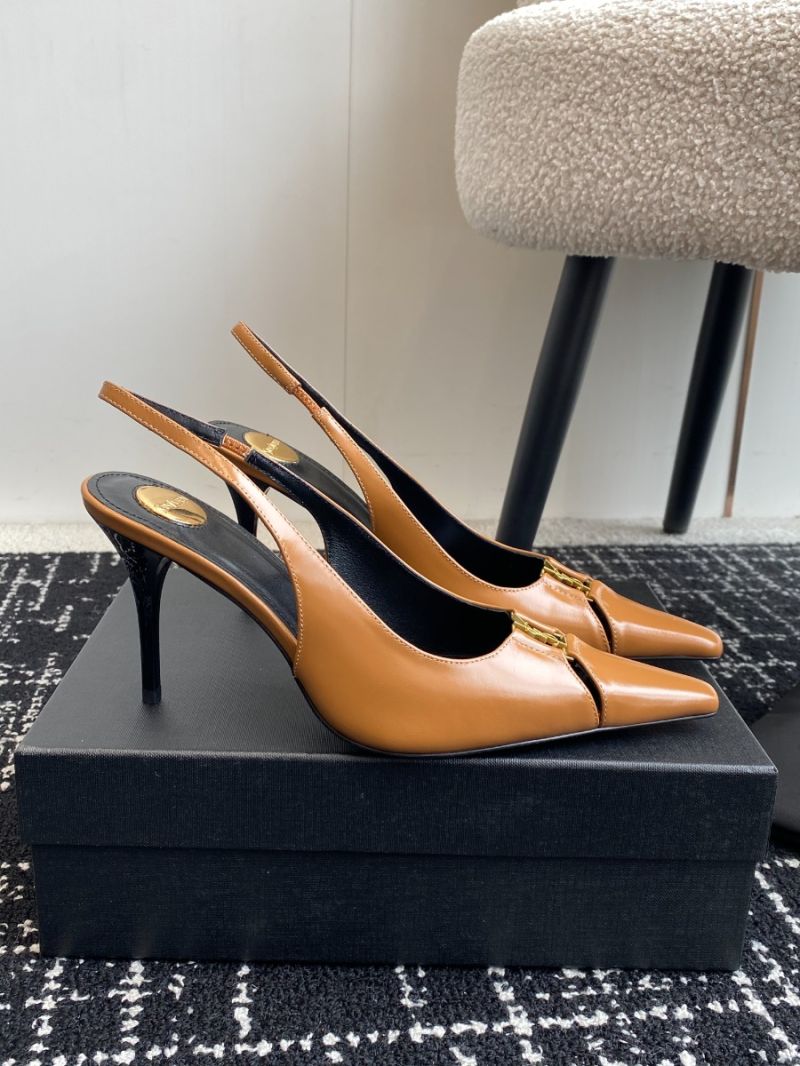 Saint Laurent YSL Babylone Breteuil Slingback Pumps 9cm Heel In Smooth Leather 806685 Macadamia