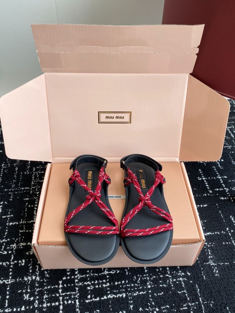 Miu Miu Riviere cord and leather sandals 5X420E Amaranth Red