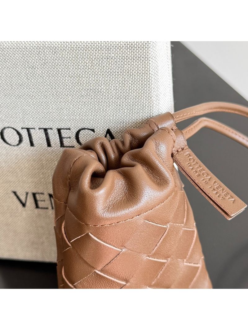 Bottega Veneta Micro Dustbag Drawstring Pouch in Intrecciato Calfskin Leather Brown 843903