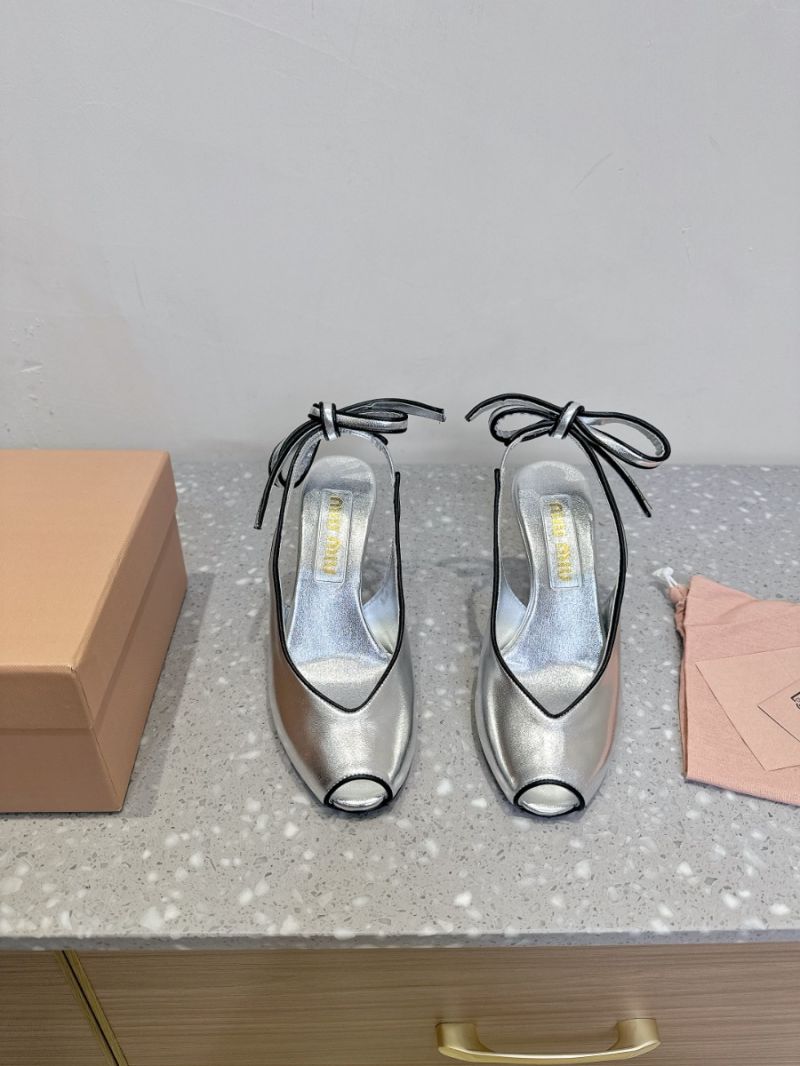 Miu Miu Peep-Toe Slingback Pumps 9cm 5X432 Silver