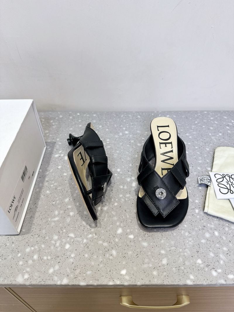 Loewe Toy Panta Toe Post Sandal Heeled Mules in Lambskin L814465X Black