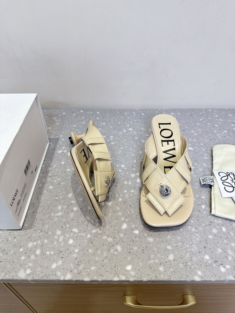 Loewe Toy Panta Toe Post Sandal Heeled Mules in Lambskin L814465X Creme