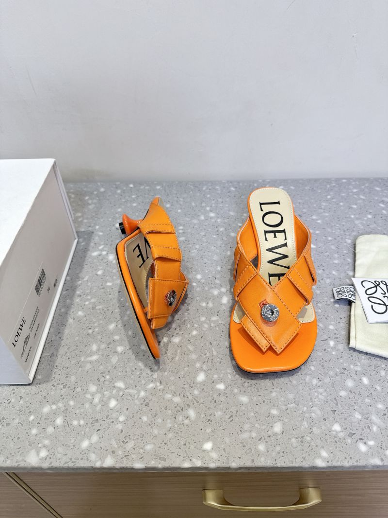 Loewe Toy Panta Toe Post Sandal Heeled Mules in Lambskin L814465X Orange
