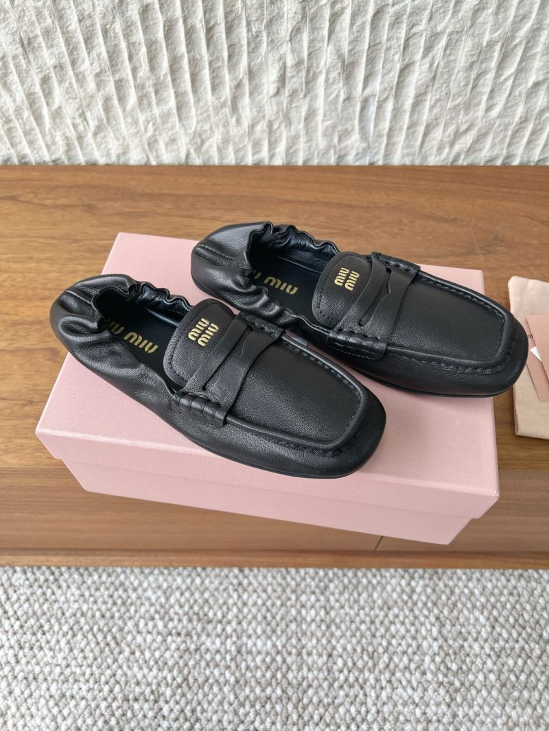 MIU MIU RUCHES NAPPA LEATHER LOAFERS 5D341E BLACK